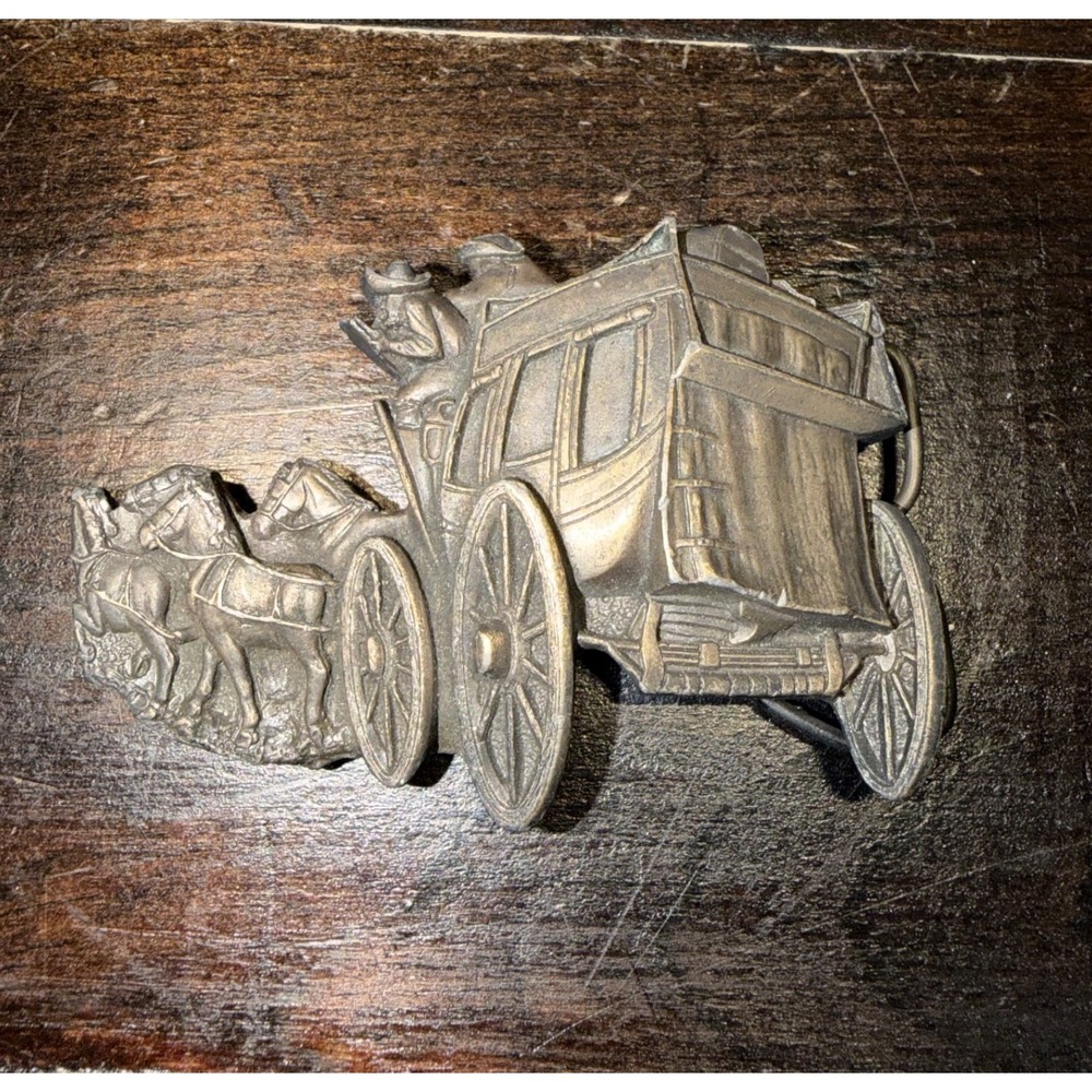 Vintage‎ 1979 Bergamot Brass Works Western Stagecoach Horse Belt Buckle Made USA